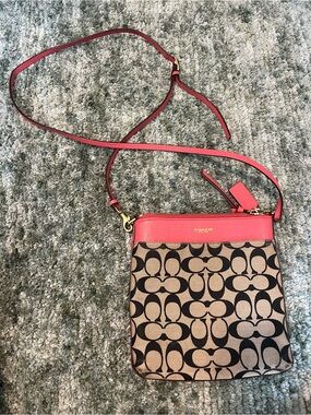 Coach Signature Crossbody with Pinkish / Red Trim